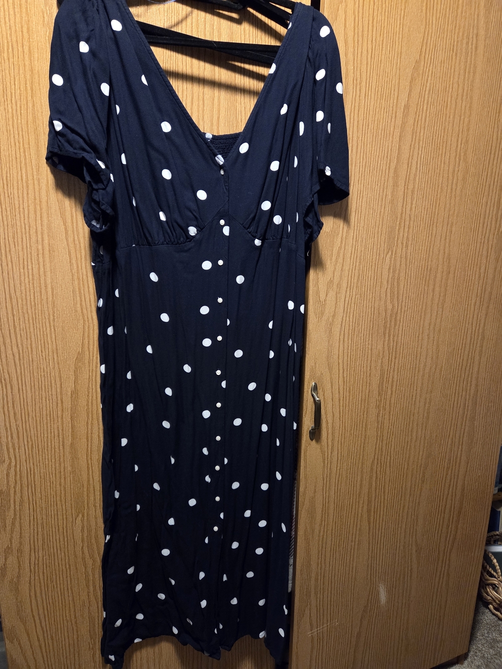 Polka Dot V-Neck Maxi Dress - Navy and White